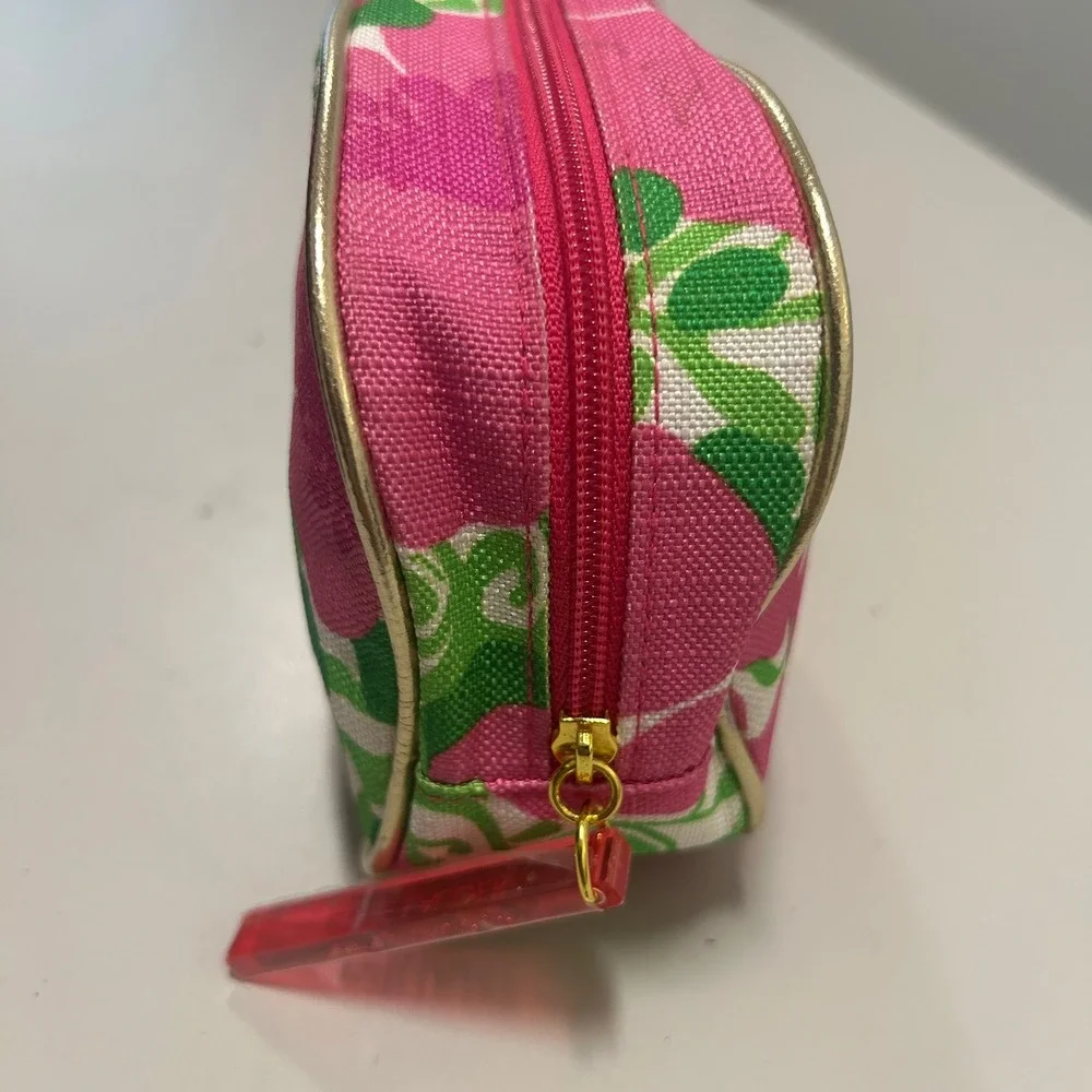 Lilly Pulitzer Estee Lauder Pink Green Floral Cosmetic Makeup Bag Travel Case